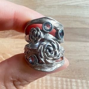 VTG Israel Shablool Didae 925 sterling silver ring rose floral topaz